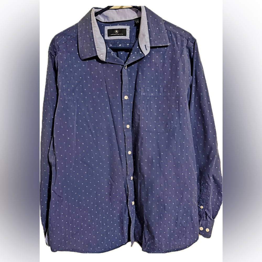 Hart Schaffner Marx Men Long Sleeve Button Up Shirt XL Blue Geometric